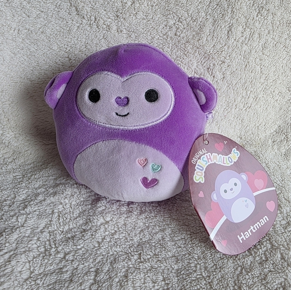 Squishmallows Official 5 inch Hartman the Light Purple Monkey with Hearts, NWT